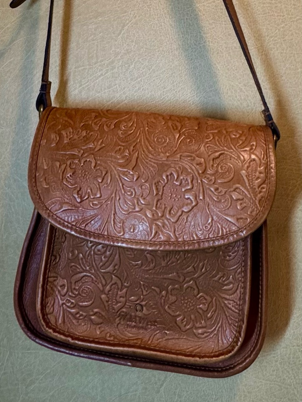 Tooled Floral Leather Crossbody Bag in Brown - Timeless Handcrafted Style